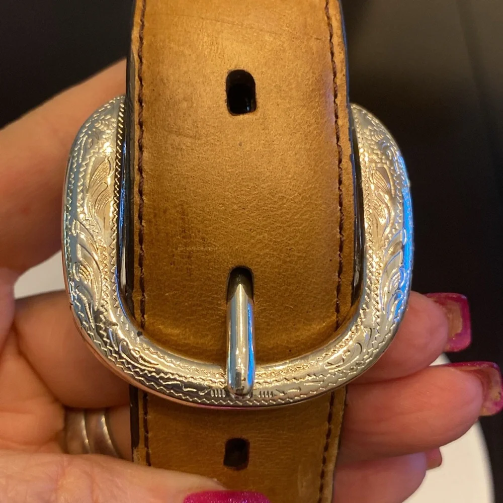 Nocona Western Leather Belt ~ Woven Inlay, Silver Conchos Interchangeable Buckle